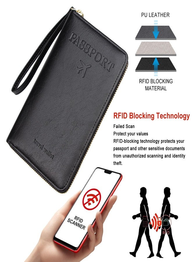 محفظة سفر لحفظ جواز السفر من ديفواي - حامل جواز سفر مزود بتقنية حجب RFID، فتحات للبطاقات، غطاء محفظة سفر من الجلد الصناعي، منظم للمستندات ولوازم السفر الأساسية (أسود) - Image 4