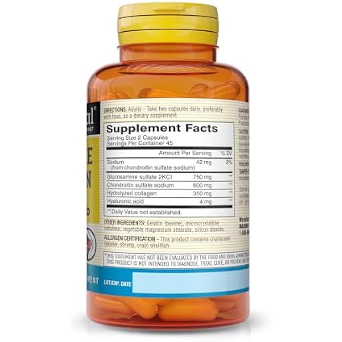 MASON NATURAL Glucosamine Chondroitin with Collagen & Hyaluronic Acid, 45-Day Supply Capsules for Normal Joint, Mobility, Flexibility, & Aging Support, 90 Capsules - Image 2