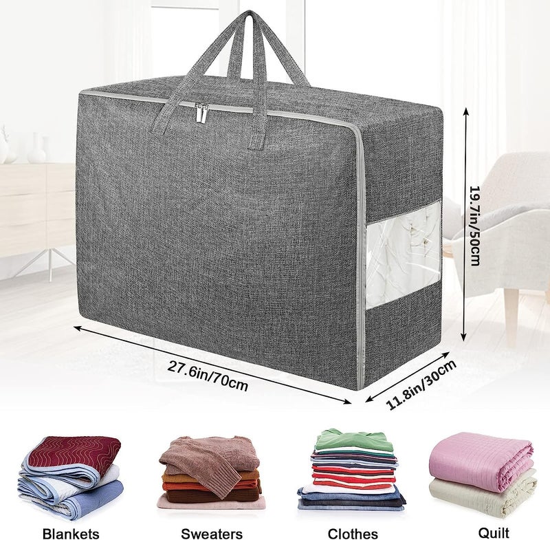 Besslly 105L Extra Large Storage Bags, Folding Moving Comforter Blanket Storage Bags Closet Organizers and Storage Containers for Clothes with Strong Handles&Zippers Clear Window for Bedding Pillow, Grey - Image 2