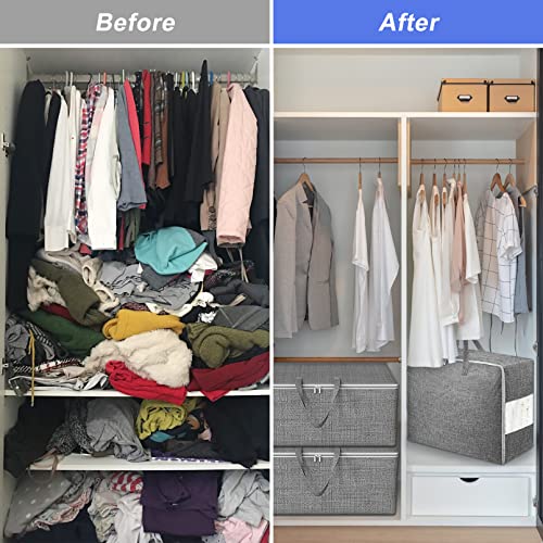 Besslly 105L Extra Large Storage Bags, Folding Moving Comforter Blanket Storage Bags Closet Organizers and Storage Containers for Clothes with Strong Handles&Zippers Clear Window for Bedding Pillow, Grey - Image 4