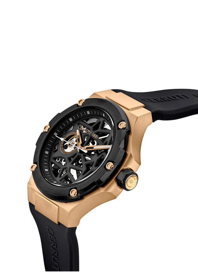شيروتي 1881 Lucardo Men's 44mm Automatic Watch with Ion-plated Black Skeleton Dial & Silicone Strap