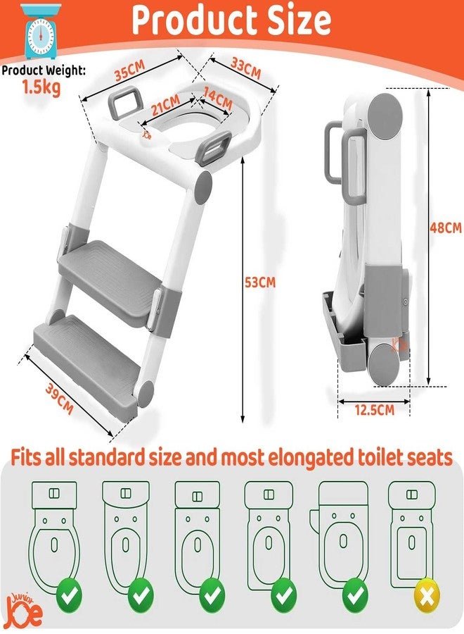 JUNIOR JOE Foldable Potty Training Seat with Stairs - Adjustable Install-Free Toilet Trainer with Non-Slip Splash Guard for Toddler Boys & Girls (GREY) - Image 2
