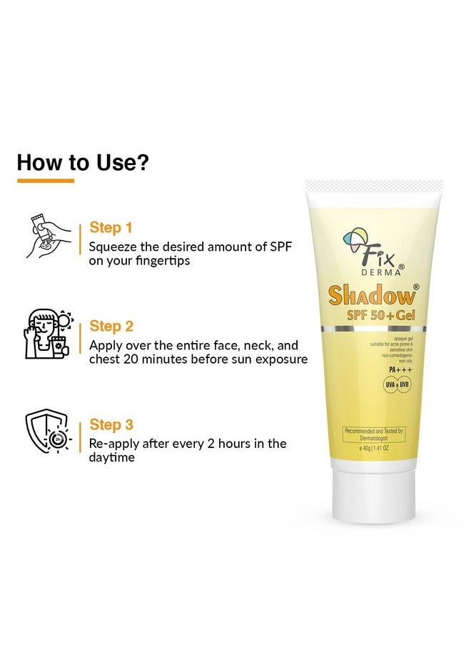 FIXDERMA - Fixderma Shadow Sunscreen SPF 50+ PA+++ Gel For Oily Skin, Body & Face, Broad Spectrum For Uva & Uvb Protection For Unisex, Non Greasy & Water Resistant, 40gm (Pack of 1) - Image 1