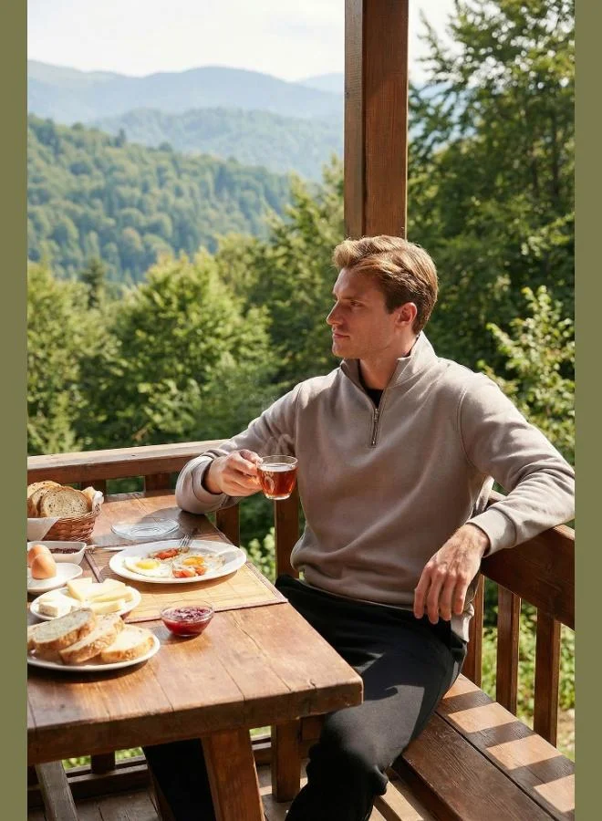 Buratti  Buratti Cotton Regular Fit Half-Zip Stand-Up Collar Sweatshirt Men's SWEAT 59052592 for Men | Best Price UAE