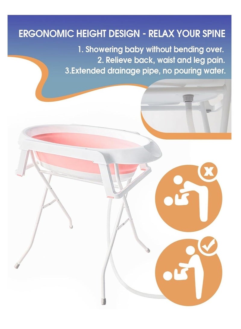 والالا حوض استحمام مرتفع قابل للطي قابل للطي حوض استحمام للأطفال الرضع مع رف تخزين رف ومجموعة أنبوب غسيل للأطفال حديثي الولادة من 0 إلى 6 سنوات - Image 2