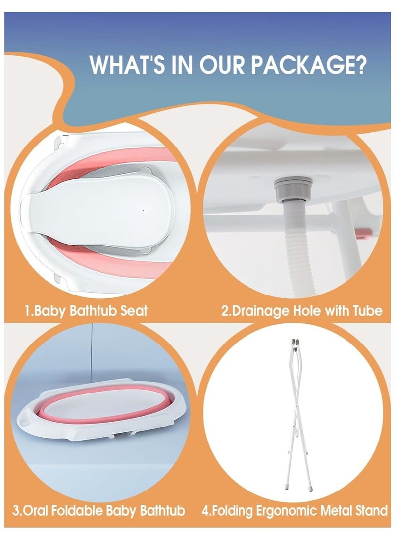 والالا حوض استحمام مرتفع قابل للطي قابل للطي حوض استحمام للأطفال الرضع مع رف تخزين رف ومجموعة أنبوب غسيل للأطفال حديثي الولادة من 0 إلى 6 سنوات - Image 3