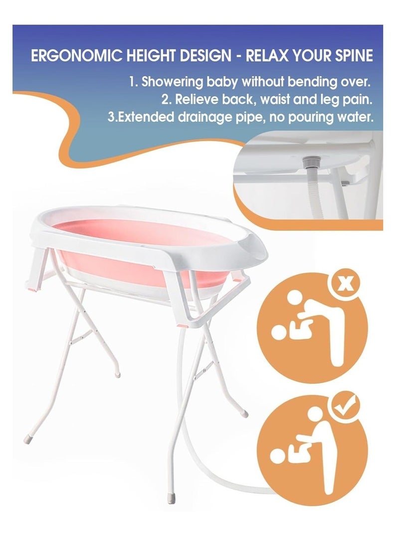 والالا حوض استحمام مرتفع قابل للطي قابل للطي حوض استحمام للأطفال الرضع مع رف تخزين رف ومجموعة أنبوب غسيل للأطفال حديثي الولادة من 0 إلى 6 سنوات - Image 2