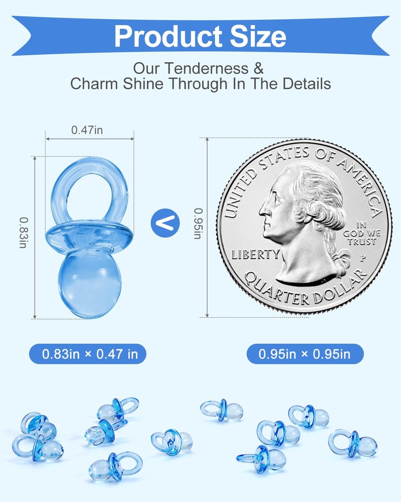 DUIJINYU 200PCS Mini Acrylic Pacifiers for Baby Shower Games, 0.83 Inch Clear Blue Pacifiers Bulk, Chupones para Gender Reveal Party Favors, Decorations & Craft Supplies - Image 2