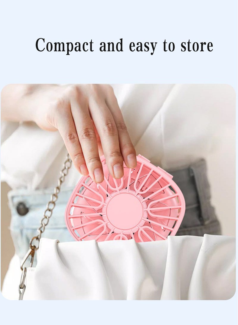 Portable 2-in-1 Foldable Handheld Fan with Mirror - Pink USB-Rechargeable Neck Strap Companion for Touch-Ups, Desktop Use & On-the-Go Cooling - Image 4