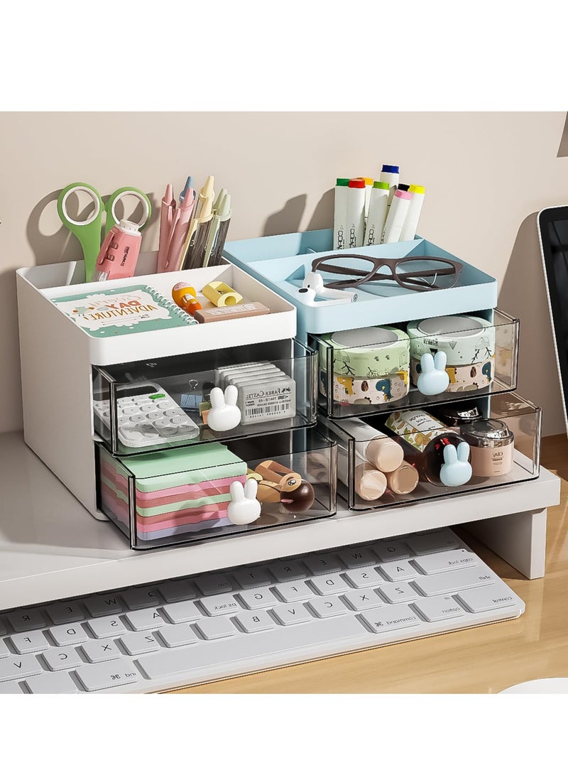 Excefore Desk Organizer Set - Premium Storage Solution for Office, Home, and School Supplies - Includes 3 Compartments, 2 Drawers, Pencil Holders, Sticky Note Tray, and Marker Organizer - White  - Image 2