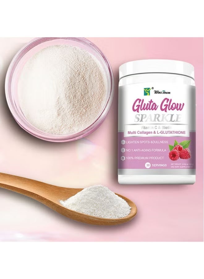وينز تاون مسحوق توهج جلوتا جلوسك، جلوتاثيون لتفتيح البشرة، مع فيتامين C والبيوتين، 300 جرام - Image 5