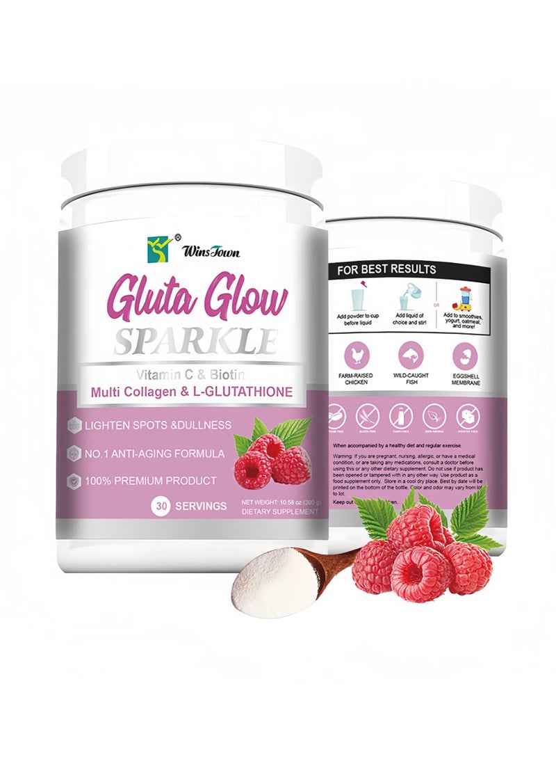 وينز تاون مسحوق توهج جلوتا جلوسك، جلوتاثيون لتفتيح البشرة، مع فيتامين C والبيوتين، 300 جرام - Image 1