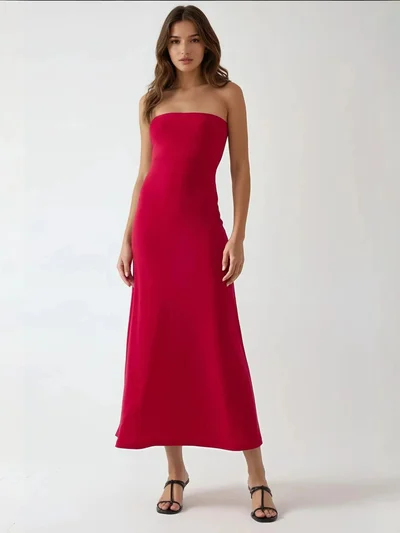 زوبعة فستان ميدي أساسي بدون حمالات