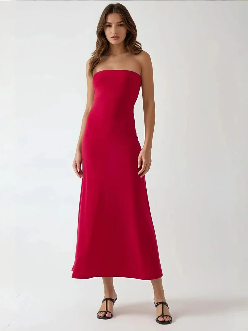 زوبعة فستان ميدي أساسي بدون حمالات