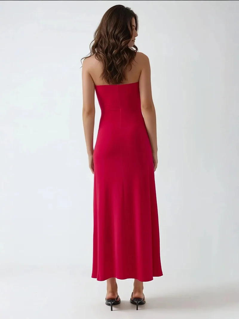 زوبعة فستان ميدي أساسي بدون حمالات