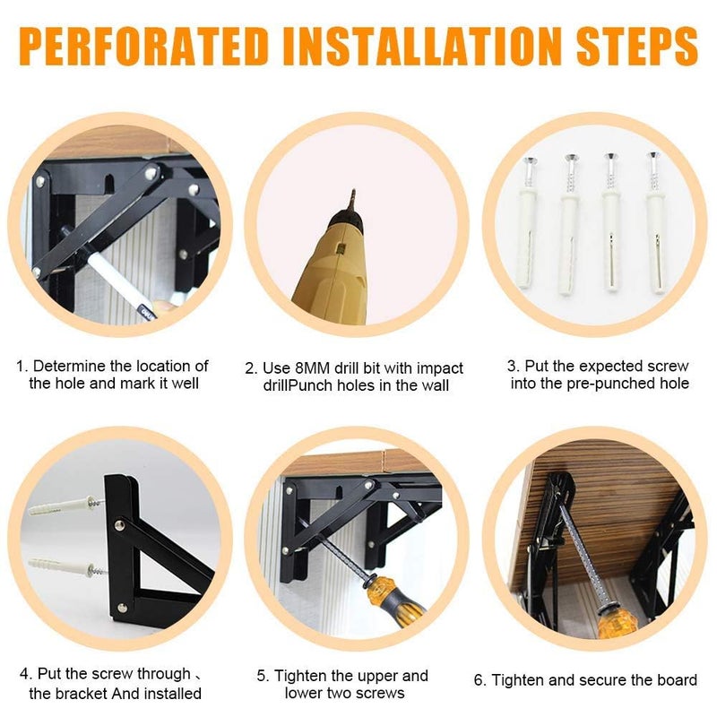 FLERIFIC Folding Shelf Brackets Heavy Duty Collapsible Shelf Bracket Black DIY L Bracket for Workbench Folding Table Hinge Max Load 330lbPack of 2 30 cm - Image 5