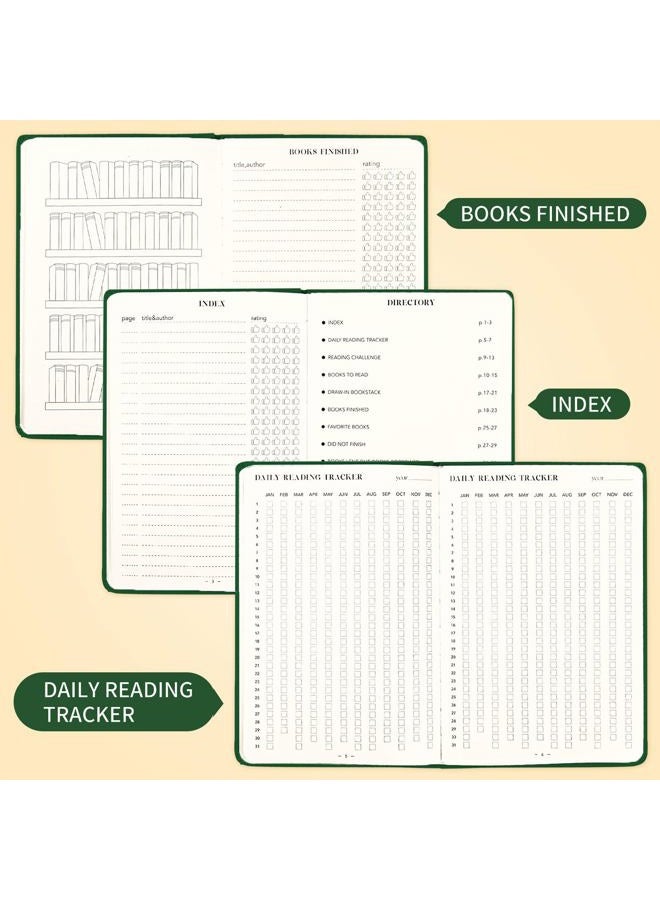 TSFPapier Reading Journal Book Lovers Gifts Hardcover Leather Readers Log Track Reading with 65 Book Reviews, 5.8”x8.3”, DarkGreen - Image 3