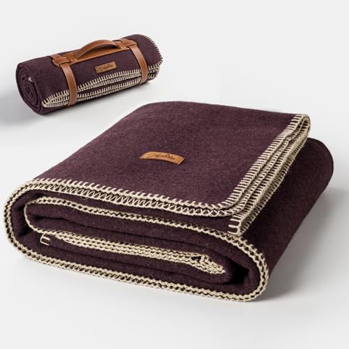 Molithe 100% Wool Blanket, 62" x 86", Warm, Thick, Washable, Military Wool Blanket, Great for Camping, Outdoors, Sporting Events, Survival Kits, Plum - Image 1