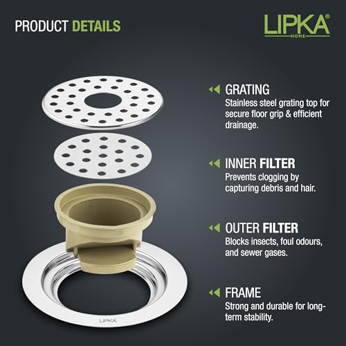 Lipka Stainless Steel Round Floor Drainer with Hole | Floor Drainer for Bathroom 5 Inches with Hole|PVC Anti Cockroach with Hole | Bathroom Floor Trap Jali | Bathroom Drain Jali with Hole - Image 4