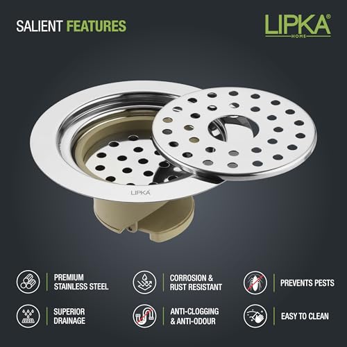 Lipka Stainless Steel Round Floor Drainer with Hole | Floor Drainer for Bathroom 5 Inches with Hole|PVC Anti Cockroach with Hole | Bathroom Floor Trap Jali | Bathroom Drain Jali with Hole - Image 3