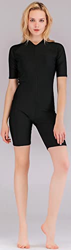 YEESAM One Piece Swimsuits for Women Girls Short Sleeve Rash Guard Modest (Black, XL, x_l) - Image 3