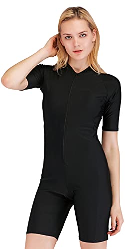 YEESAM One Piece Swimsuits for Women Girls Short Sleeve Rash Guard Modest (Black, XL, x_l) - Image 1