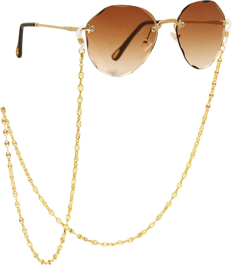 PEARLADA سلسلة نظارات من الذهب عيار 18 قيراط، حاملة نظارات شمسية، حاملة نظارات قراءة، سلسلة خرز ذهبية، حبل لانيارد - Image 1