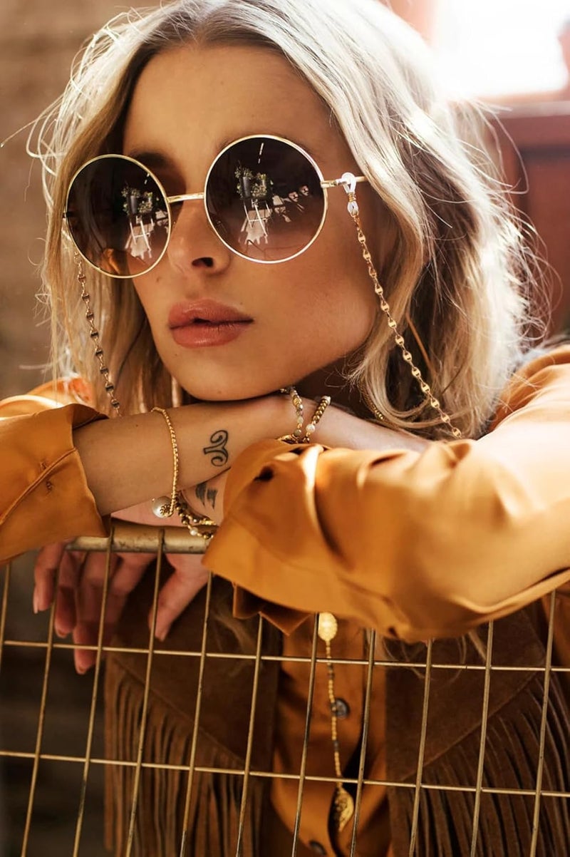 PEARLADA سلسلة نظارات من الذهب عيار 18 قيراط، حاملة نظارات شمسية، حاملة نظارات قراءة، سلسلة خرز ذهبية، حبل لانيارد - Image 5