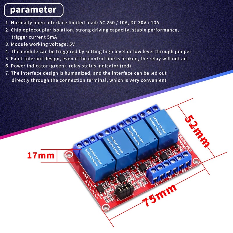 DaFuRui Store 4 Channel 5V Relay Module 2Pack 5V Relay Board with Optocoupler Support High/Low Level Trigger for Arduino Relays - Image 2