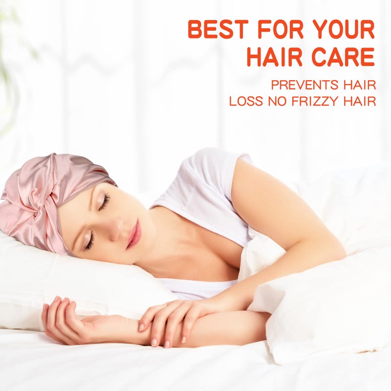 Vabean 3 Pieces Silk Hair Wrap for Sleeping Women Bonnet Silk Sleeping Bonnet Elastic Hair Care Sleep Cap for Natural Curly Hair (Black, Rose Gold, Green) - Image 4