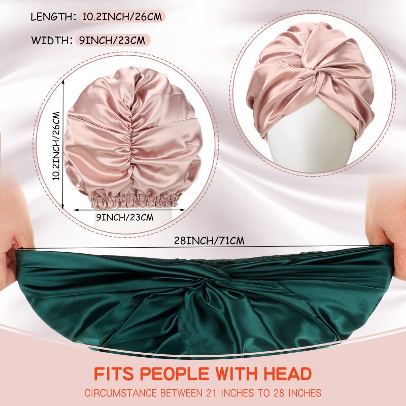 Vabean 3 Pieces Silk Hair Wrap for Sleeping Women Bonnet Silk Sleeping Bonnet Elastic Hair Care Sleep Cap for Natural Curly Hair (Black, Rose Gold, Green) - Image 3