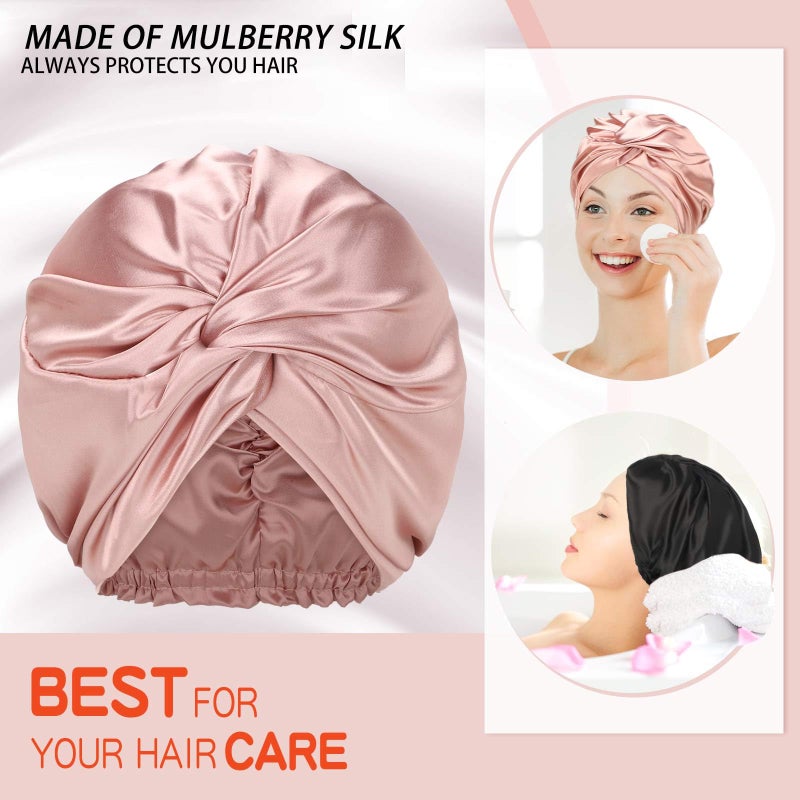 Vabean 3 Pieces Silk Hair Wrap for Sleeping Women Bonnet Silk Sleeping Bonnet Elastic Hair Care Sleep Cap for Natural Curly Hair (Black, Rose Gold, Green) - Image 2