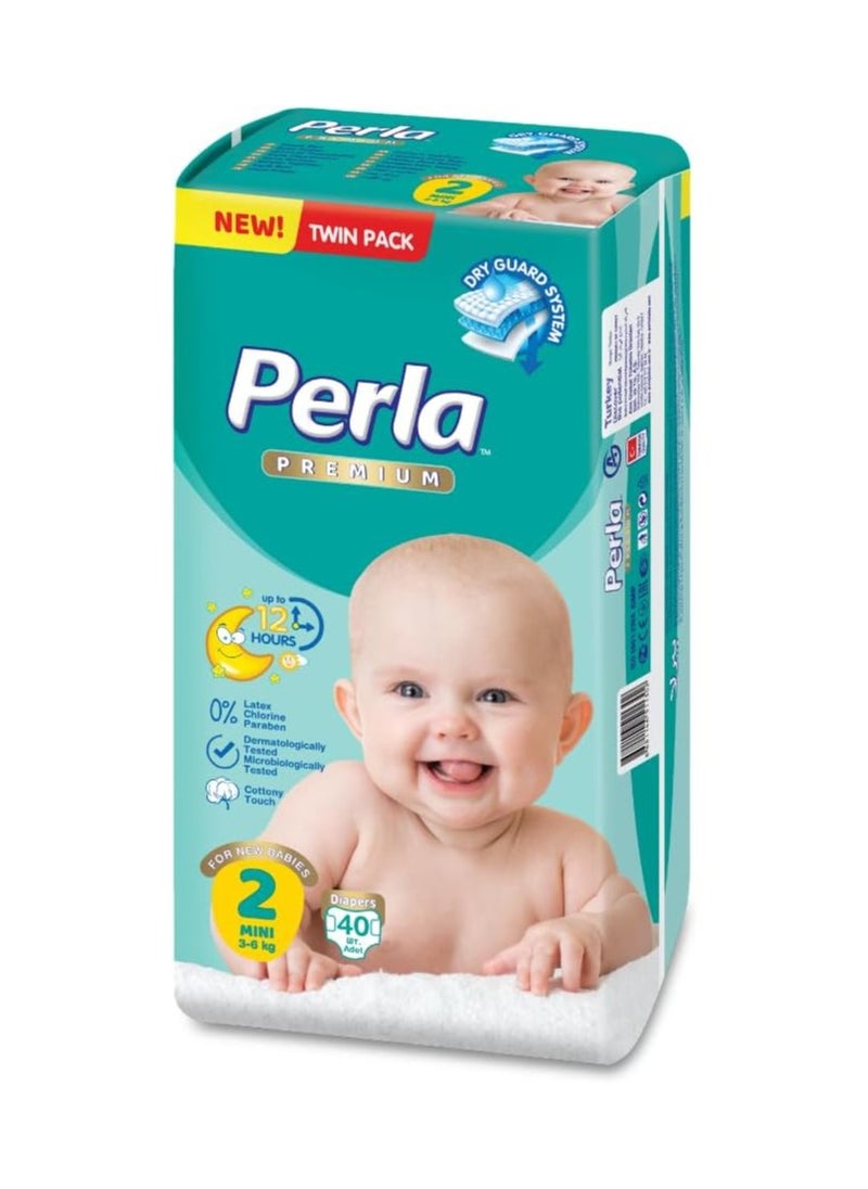 Perla Baby Premium Diapers - Twin Pack: Size 2, Mini (3 to 6kg), 40 diapers  - Image 2