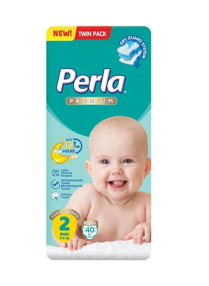 Perla Baby Premium Diapers - Twin Pack: Size 2, Mini (3 to 6kg), 40 diapers  - Image 1