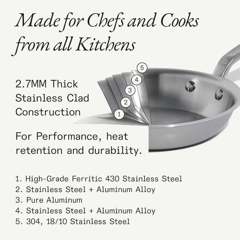 Madein Made In Cookware - 10-Inch Stainless Steel Frying Pan - 5 Ply Stainless Clad - Professional Cookware - Crafted in Italy - Induction Compatible - Image 3
