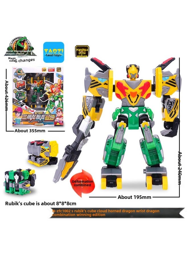 Xinqi Explosion Dragon Chariot Rubik's Cube 6 Tyrannosaurus Robot-shaped Deformation Mech Novel Tyrannosaurus Imitation Boy Toy-Color:Rubik's Cube Tyrannosaurus Classic N-ZFX1001 - Image 4