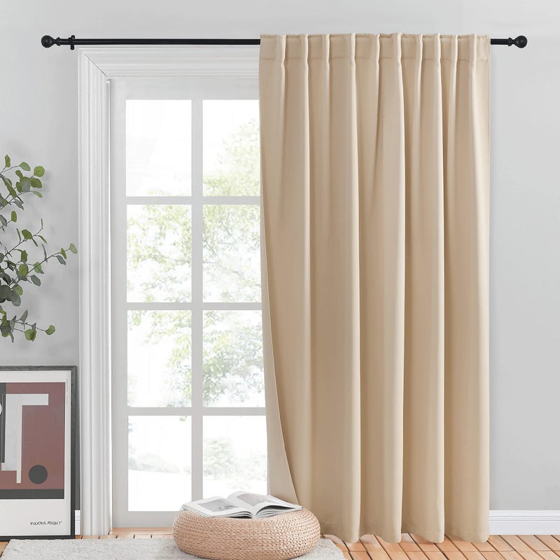 NICETOWN NICETOWN Sliding Door Blinds Window Treatment Energy Smart Room Darkening Patio Door Curtain Panel Privacy Thermal Drape for Department Bay Window Biscotti Beige W80 x L84 Sold Individually 