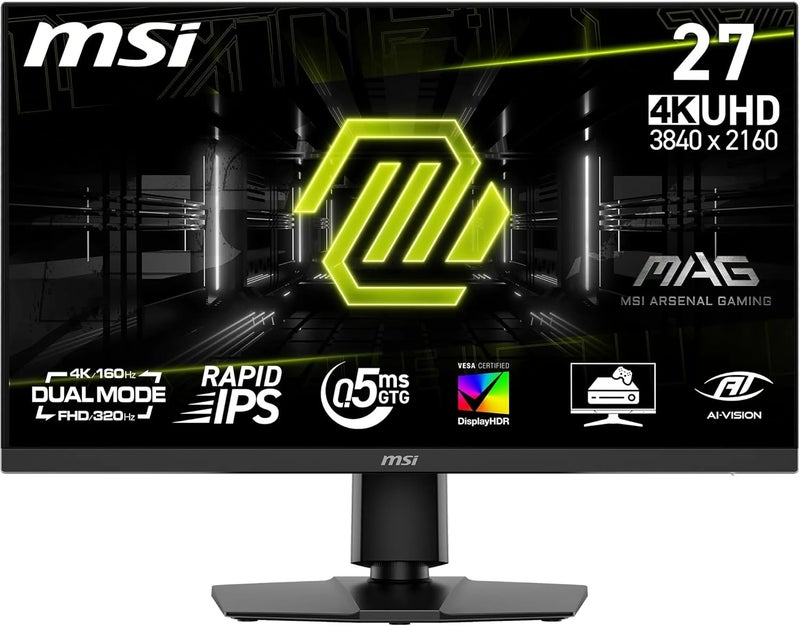 إم اس أي شاشة ألعاب MAG 272URDF E16 مقاس 27 بوصة UHD - لوحة IPS سريعة 3840 x 2160، 0.5 مللي ثانية، DisplayHDR 400، رؤية AI، وضع مزدوج، HDMI 2.1، DP 1.4a، قابل للتعديل بالإمالة والارتفاع، أسود - Image 1