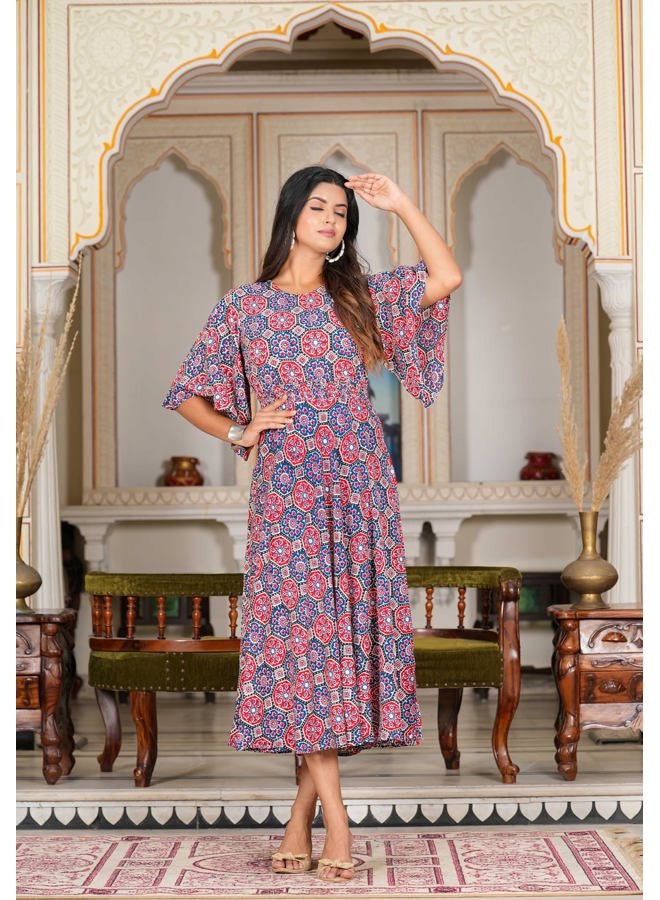 YASH GALLERY Women's Multi Floral Printed Smoking Anarkali Dress for Women (Multi, M) - Image 2