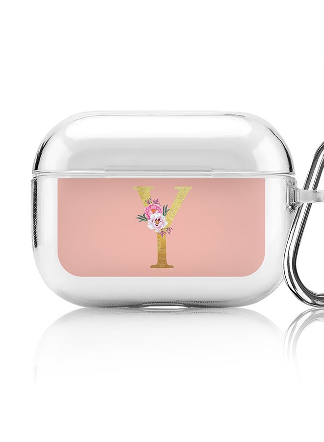 Stylizedd Classic Clear printed Case for Apple Airpods Pro Soft TPU Gel Thin Transparent Flexible Cover - Custom Monogram Initial Letter Floral Pattern Alphabet - Y (Rose Pink ) - Image 1