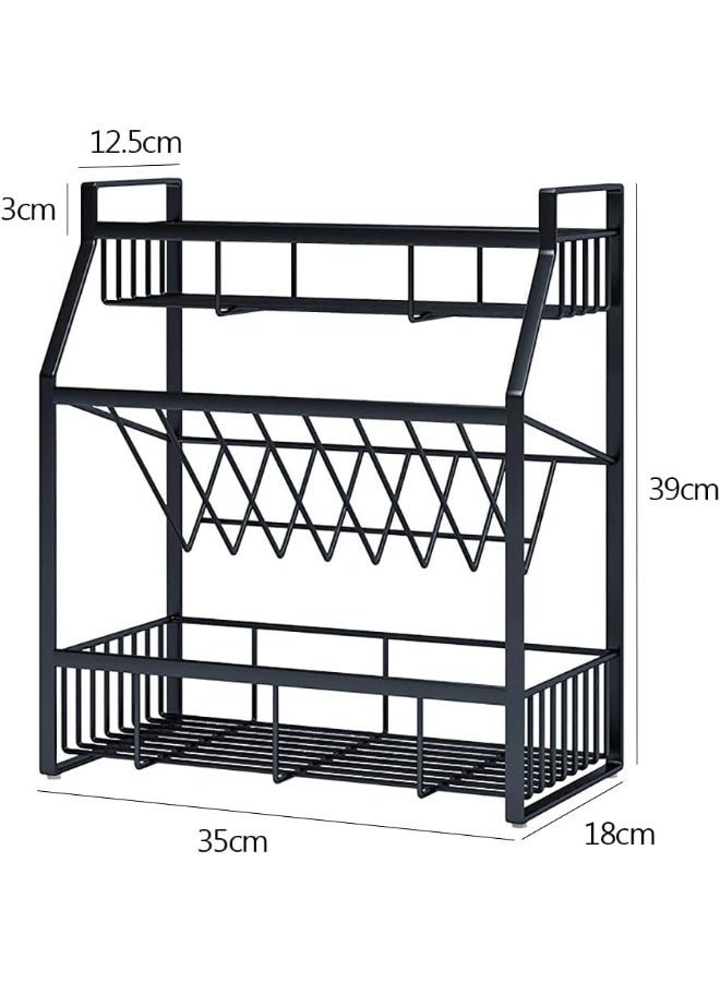 رف التوابل، منظم رفوف المطبخ ثلاثي الطبقات، رف تخزين للحمام، منظم رفوف المطبخ لتخزين سطح المكتب وعلب التوابل وبرطمانات الصلصة ورف منظم الزجاجات (أسود، G32) - Image 3