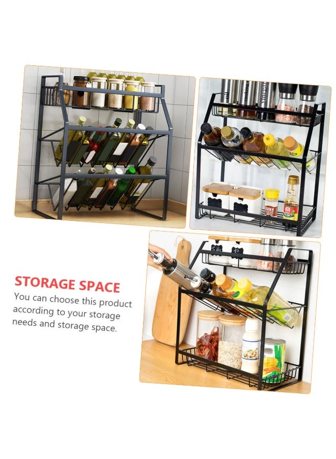 رف التوابل، منظم رفوف المطبخ ثلاثي الطبقات، رف تخزين للحمام، منظم رفوف المطبخ لتخزين سطح المكتب وعلب التوابل وبرطمانات الصلصة ورف منظم الزجاجات (أسود، G32) - Image 4