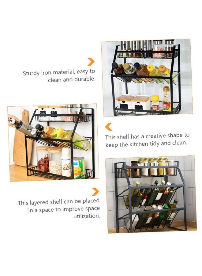 رف التوابل، منظم رفوف المطبخ ثلاثي الطبقات، رف تخزين للحمام، منظم رفوف المطبخ لتخزين سطح المكتب وعلب التوابل وبرطمانات الصلصة ورف منظم الزجاجات (أسود، G32) - Image 5