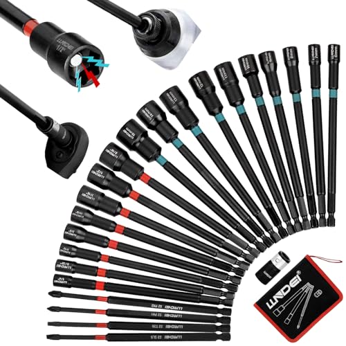 LLNDEI 23PCS Magnetic Nut Driver Set | Full Size 6-Inch Long Nut Driver Set | Metric 6-15mm, SAE 1/4"-9/16" | 1/4" Hex Shank | Long Power Bits, PH1, PH2, SL5, T20 | Cr-V Steel - Image 1