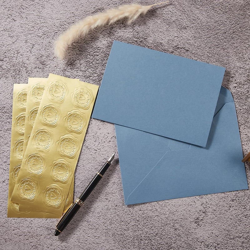 Toperd 50 Pack Dusty Blue A6 Envelopes with Cards 4x6 Thick Folded Cardstock and Gold Stickers for Greeting Cards, Wedding, Birthday, Invitations, Baby Showers (Dusty Blue, 4x6) - Image 5