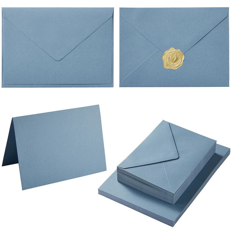 Toperd 50 Pack Dusty Blue A6 Envelopes with Cards 4x6 Thick Folded Cardstock and Gold Stickers for Greeting Cards, Wedding, Birthday, Invitations, Baby Showers (Dusty Blue, 4x6) - Image 1
