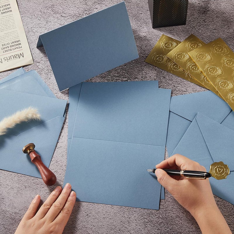 Toperd 50 Pack Dusty Blue A6 Envelopes with Cards 4x6 Thick Folded Cardstock and Gold Stickers for Greeting Cards, Wedding, Birthday, Invitations, Baby Showers (Dusty Blue, 4x6) - Image 4