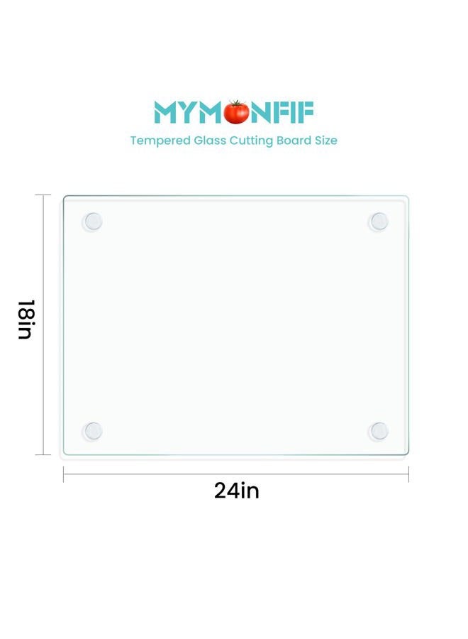Mymonfif Tempered Glass Cutting Board for Kitchen, Clear Glass Board for Countertop, with Non-Slip Feet, Heat Resistant, Extra Large Size 18x24" 1Pcs - Image 2