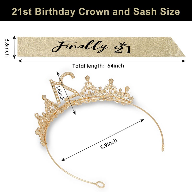 Uiorgui 21st Birthday Crown and Sash for Women, 21 Tiara, Black Gold 21st Birthday Decorations for Her 21 Year Old Gifts Party Favors for Girls - Image 2