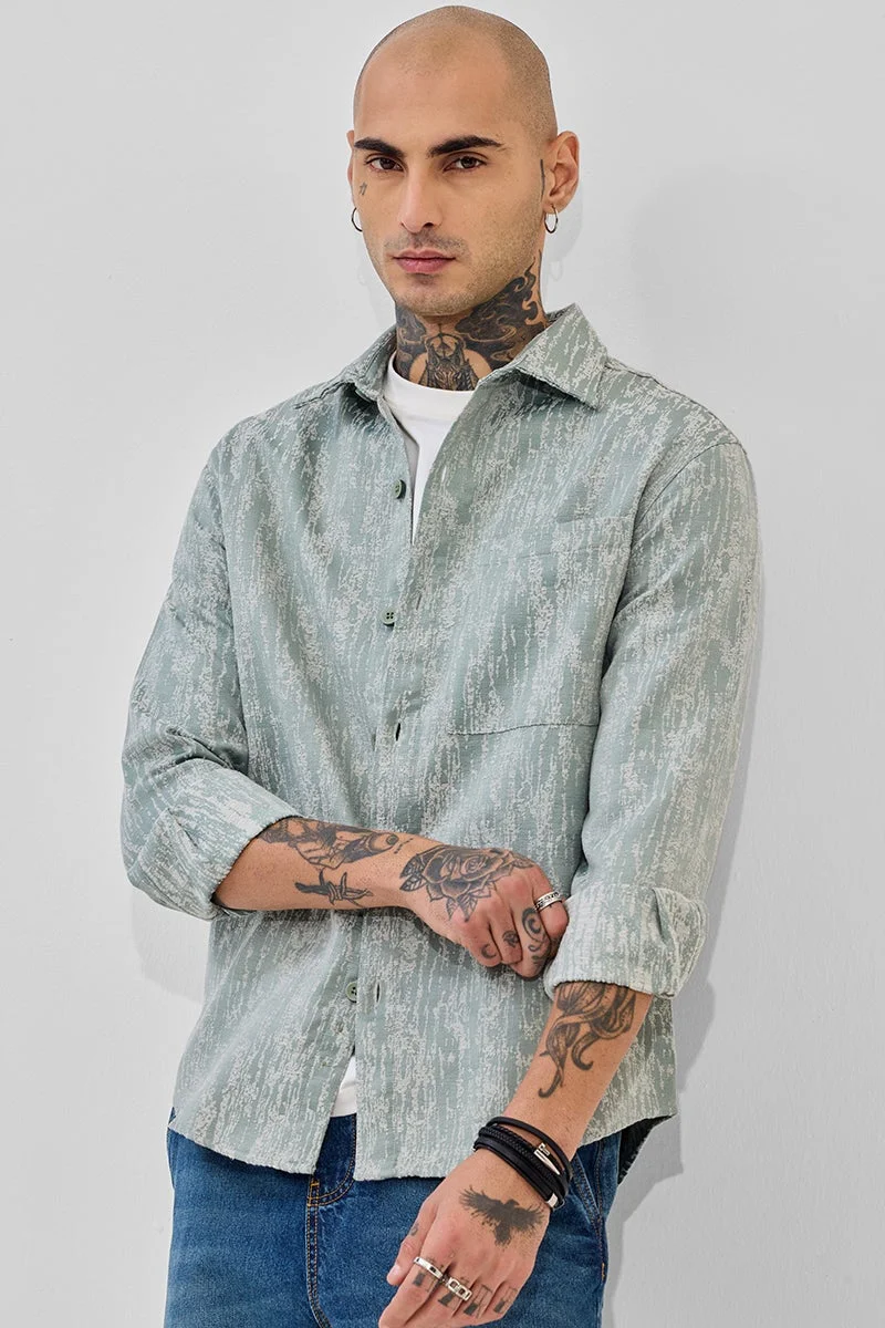 SNITCH Light Green Textured Long Sleeve Relaxed Shirt